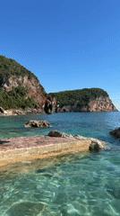 Tourists enjoy clifftop recreation at Montenegro's Sveti Stefan resort
