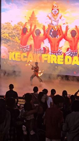 Traditional Balinese fire dancers perform at Denpasar venue