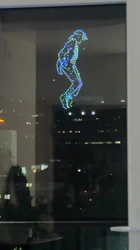 Colorful drone light show illuminates Los Angeles night sky