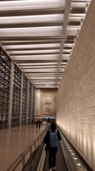 Person with backpack uses moving walkway in Tel Aviv