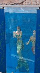 Mermaid and pirate show playing out in a Kemer pool venue
