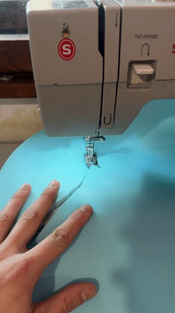 Behind the scenes of a light blue garment taking shape in Sofia