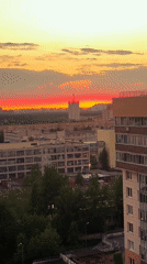 Vibrant sunset illuminates Saint Petersburg skyline