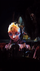 Nighttime light projections illuminate art installations across Kediri, Indonesia