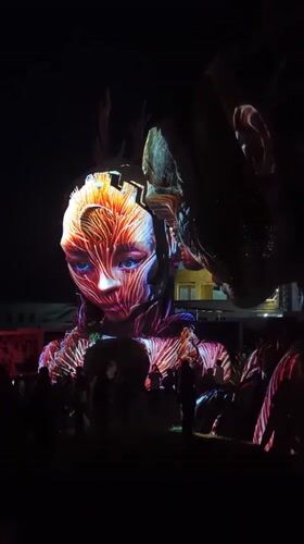 Nighttime light projections illuminate art installations across Kediri, Indonesia