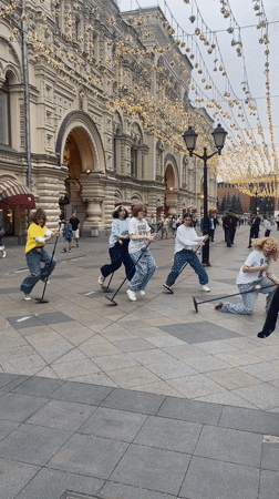 Street performances — dance and live music — in central Moscow