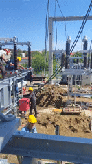 Electrical workers maintain power substation in Tsarevo, Bulgaria