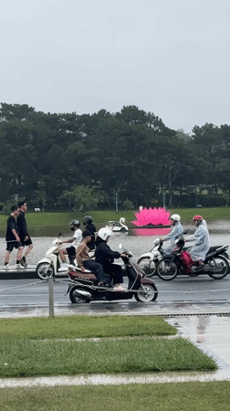 Rainy morning life continues around Da Lat's Xuan Huong Lake