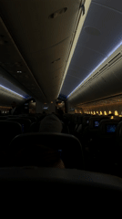 Aircraft cabin documented during evening flight over New York