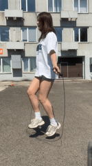Woman exercises outdoors in Krasnoyarsk on sunny morning