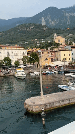 Malcesine's harbor, streets, and castle on Lake Garda