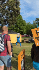 Street performer entertains crowds at Out There Festival, Great Yarmouth