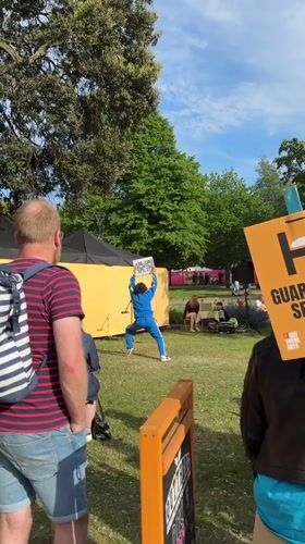 Street performer entertains crowds at Out There Festival, Great Yarmouth