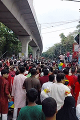 Large crowds gather for nighttime event in central Dhaka