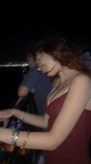 Night boat celebration off the Paphos coast with fireworks