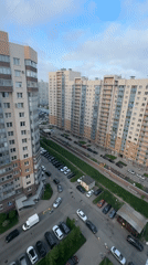 Residential buildings documented during rainy weather in Sinyavino, Russia