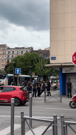 Police gather at street crossing in Annecy, France