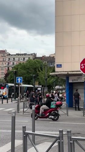 Police gather at street crossing in Annecy, France
