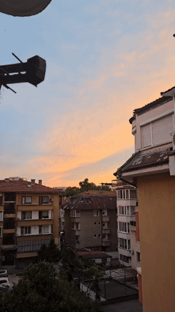 Plovdiv at golden hour, city and waterfront in warm light