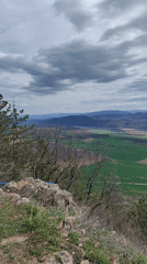 Panoramic views capture rural Bulgarian village landscape from hillside