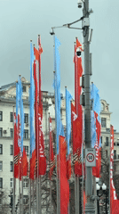 Moscow landmarks and ceremonial flags documented during morning walkthrough