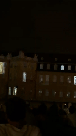 Projection mapping light show on Karlsruhe Palace draws evening crowd