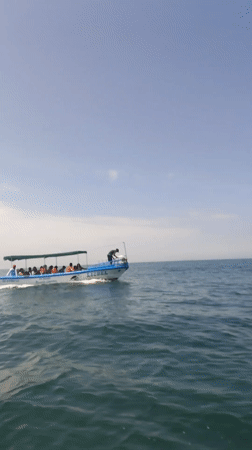 Passenger boat LIZBEL tows banana boat near Cancas, Peru