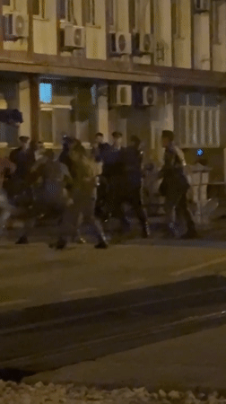 Night film production stages fight scenes at Podgorica railway station