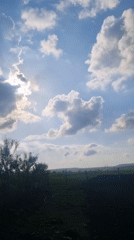 Rural landscape documented under bright skies with clouds and sunbeams