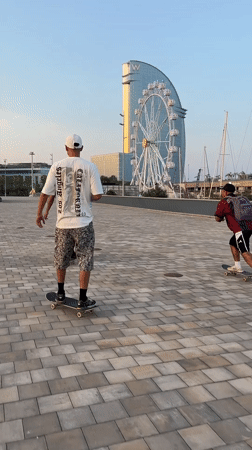 Skating Barcelona's waterfront at golden hour