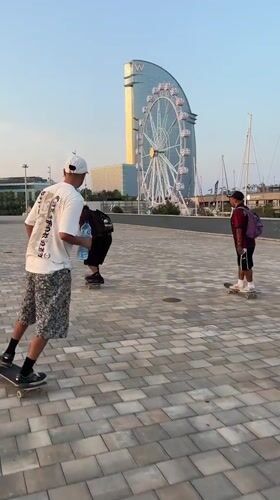 Skating Barcelona's waterfront at golden hour