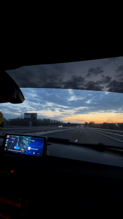 Evening highway traffic documented near Ignatievo, Bulgaria at dusk