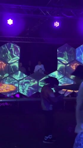 Purple-lit nighttime event in Burgas, Bulgaria