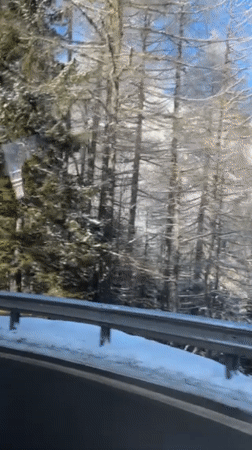 Winter mountain scenery recorded along Swiss Alpine road