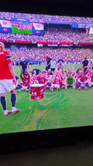 Norway squad with Haaland celebrate on the pitch