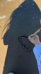 Beach visitor draws heart in sand at Jūrmala, Latvia