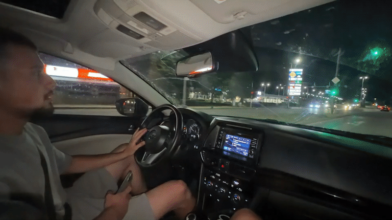 Nighttime drive through Plovdiv streets, Bulgaria