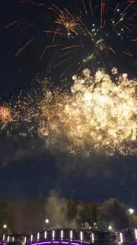 Nighttime fireworks display lights up the sky over Lida