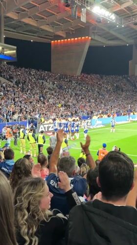 Evening soccer match draws packed crowd at Porto's Estádio do Dragão