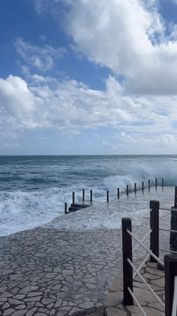Powerful waves crash against Montenegro coast as observers watch