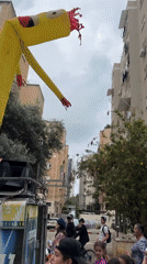 Children's parade with flags and drummers marches through Netanya