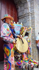 Costumed drummers perform in Tinaquillo, Venezuela