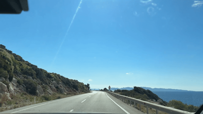 Morning drive captured on scenic coastal road in Kaş