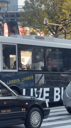 Live Bus with 'JACK' display spotted at Shibuya crossing