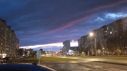 Evening street scene documented in Nizhnevartovsk, Russia