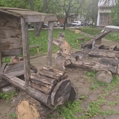 Wooden log playground vehicles spotted in Sofia park