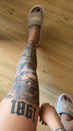 Plovdiv bedroom mirror session: pink gingham outfit and tattoos