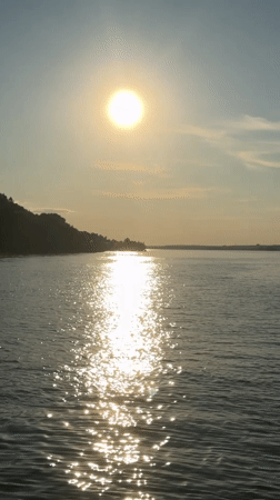 Sunset ferry crossing on the Volga near Kazan