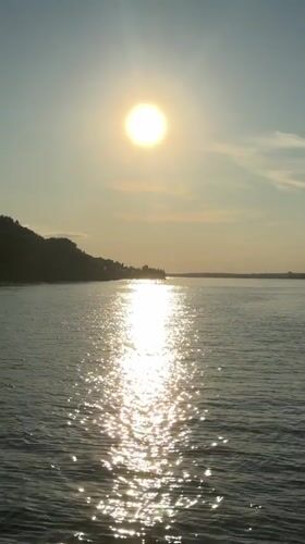 Sunset ferry crossing on the Volga near Kazan