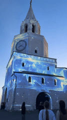 Light show illuminates historic towers in Kazan, Russia